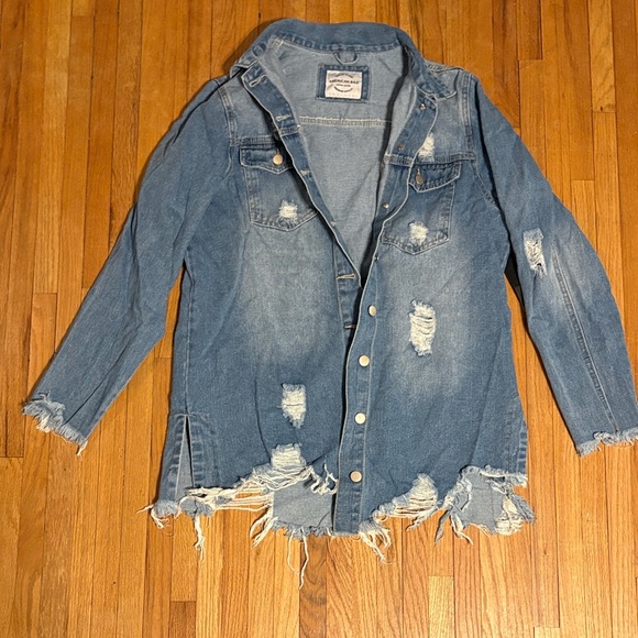 American Bazi Jackets & Blazers - American Bazi Light Blue Oversized Denim Jacket Label Detail
